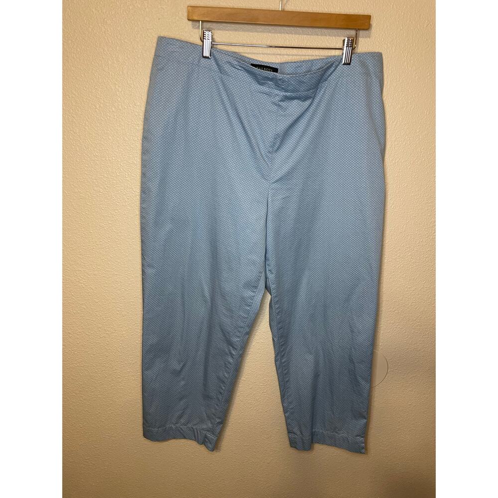 Talbots Baby Blue Cottage Print Side Zip Closure Semi Stretch Capri Pants 16 - Picture 9 of 12